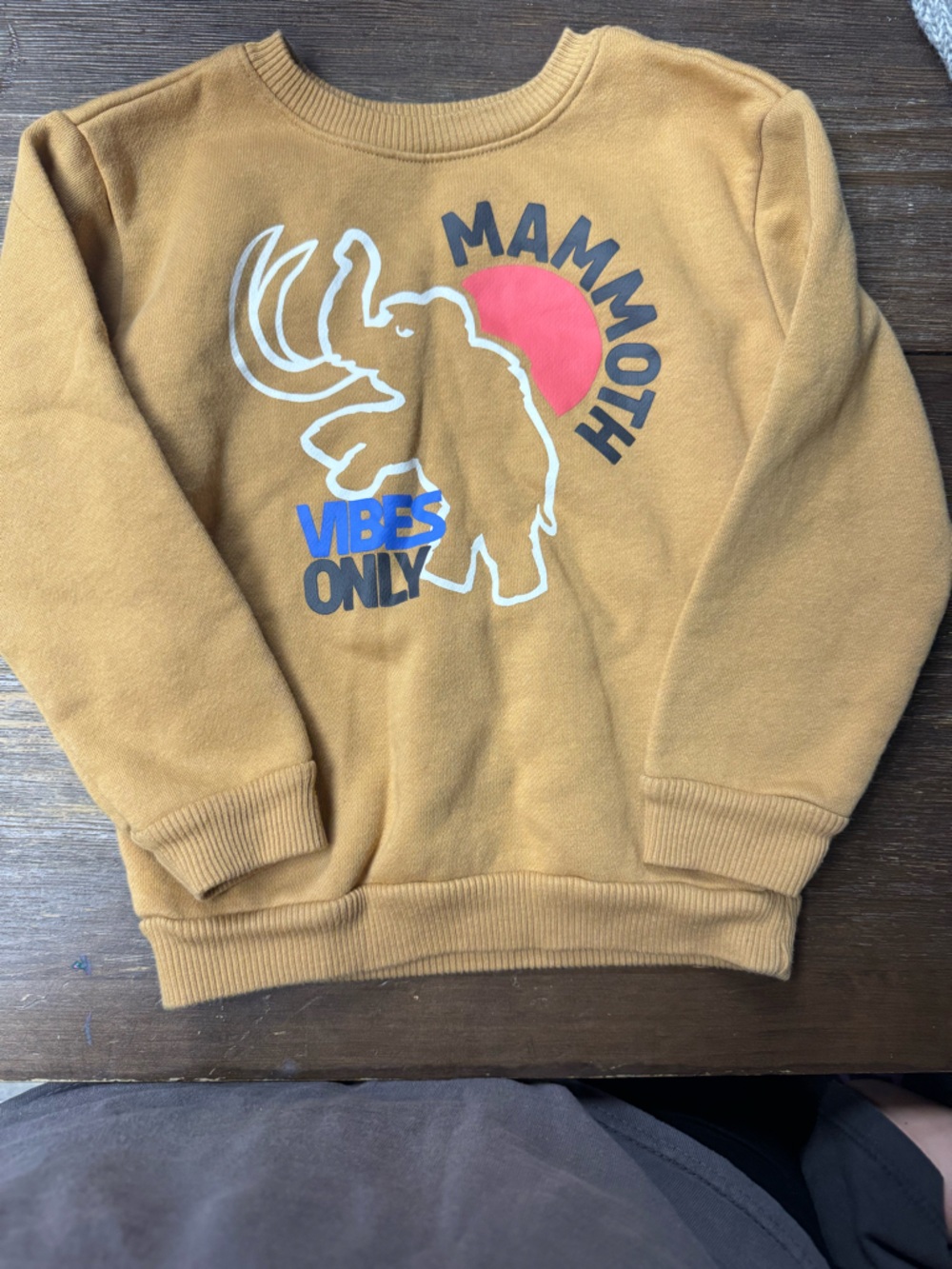GAP Men's Mustard Crewneck Sweater with Mammoth Graphic